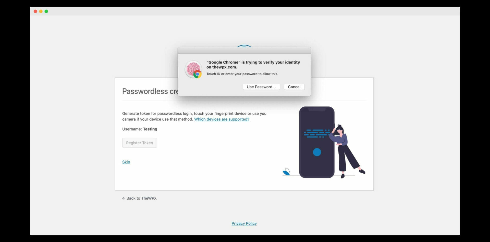 enabling passwordless authentication with touch id on my device